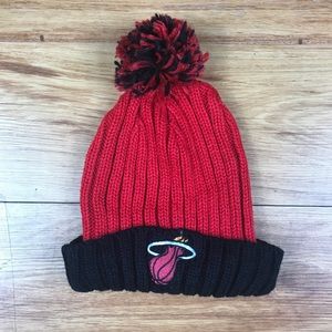 Adidas Miami Heat Red Black Pom Top Beanie New